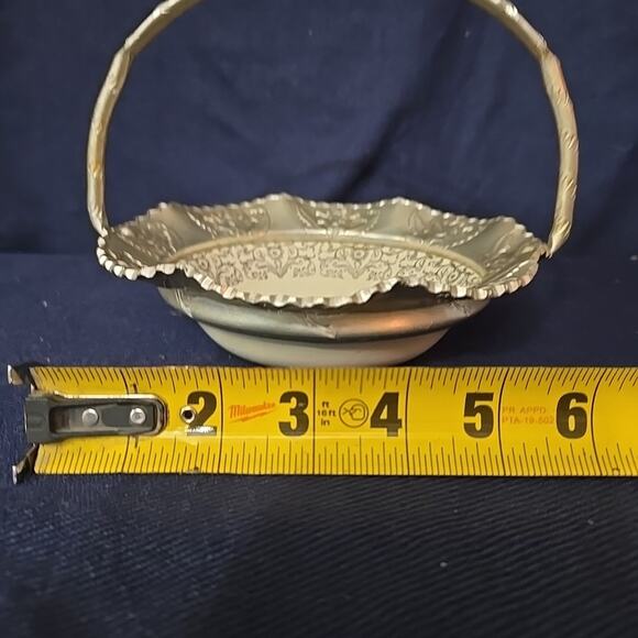 VTG Farber & Shlevin Aluminum and Porcelain Floral Brides Basket Candy Dish - Picture 7 of 8